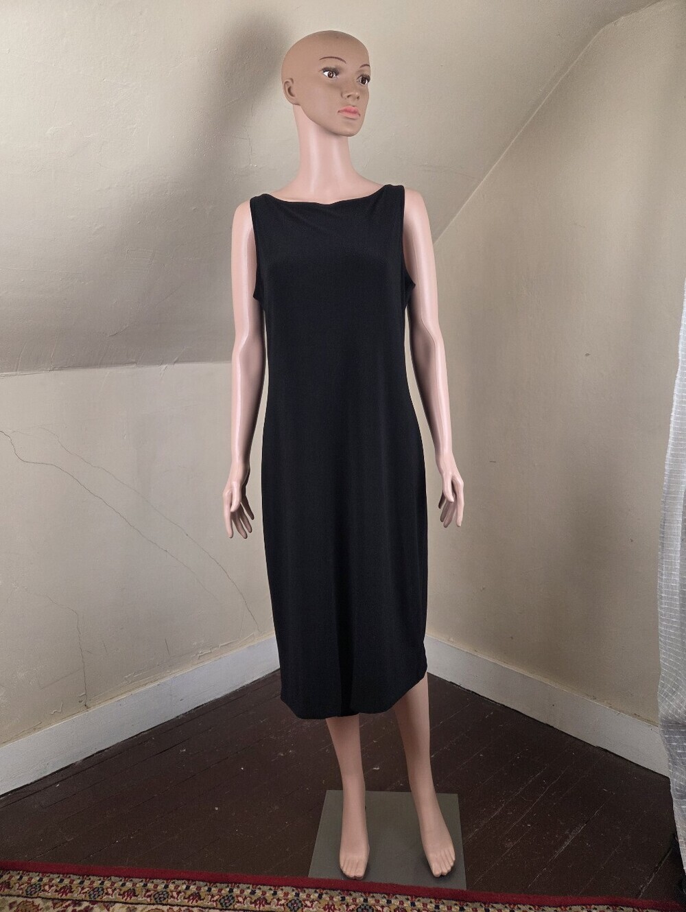 Norma Kamali‎ Black Sleeveless Midi Dress Size L Minimalist Stretch Cocktail